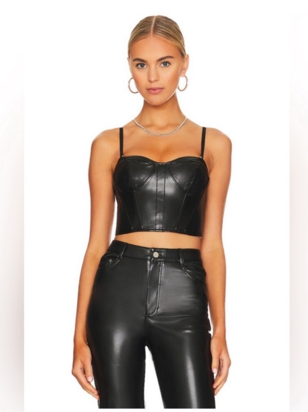 Cami NYC Black Vegan Leather Bustier Cami Sz 8 Medium Bikercore Utilitycore NWT